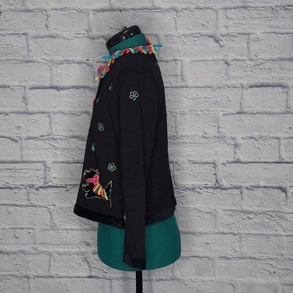 BEREK Vintage Womens Black Embroidered Scottish dog mom Lover motif sweater Sz M - Picture 5 of 8